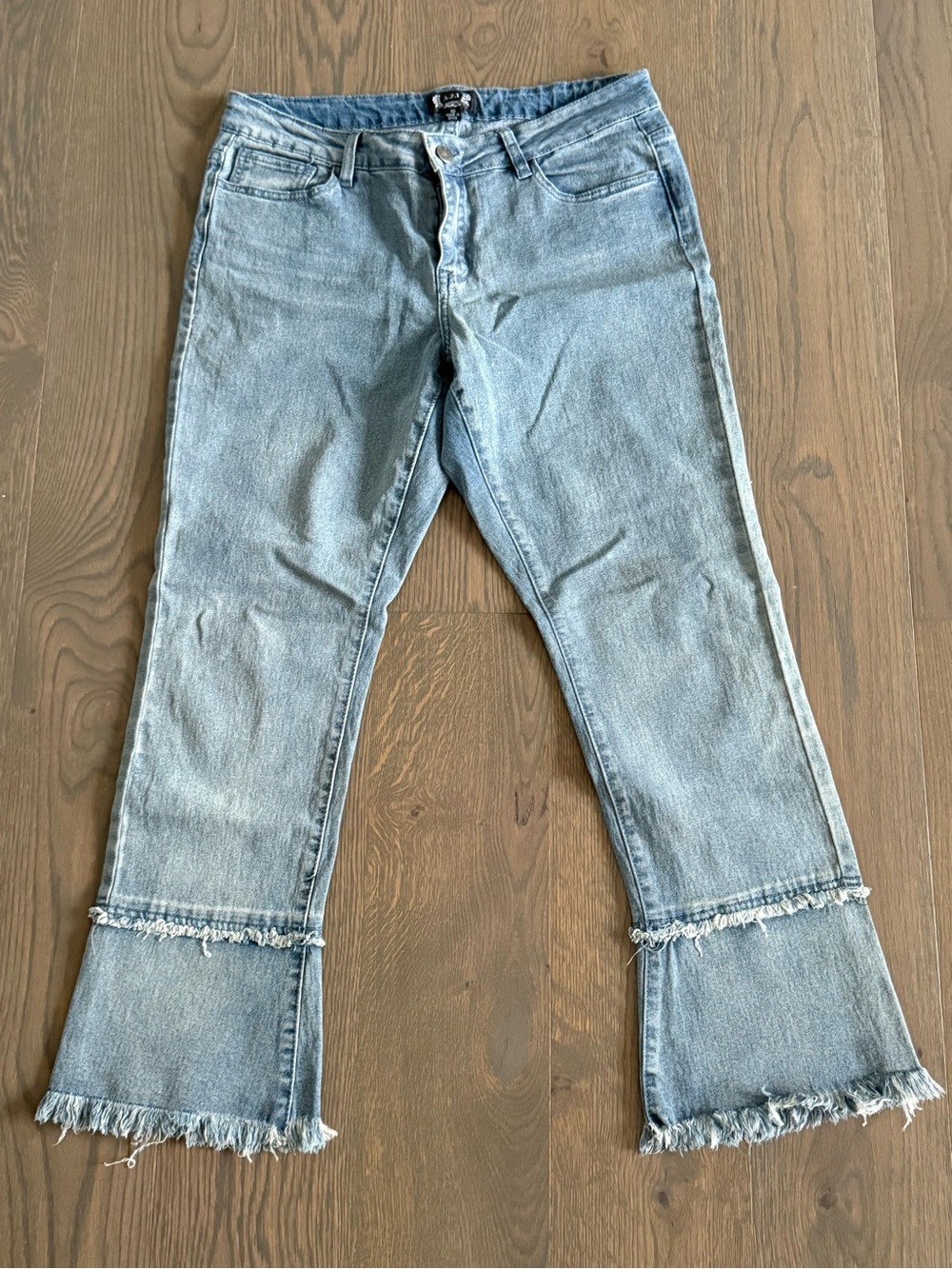 Frayed Hem Light Blue Flare Jeans